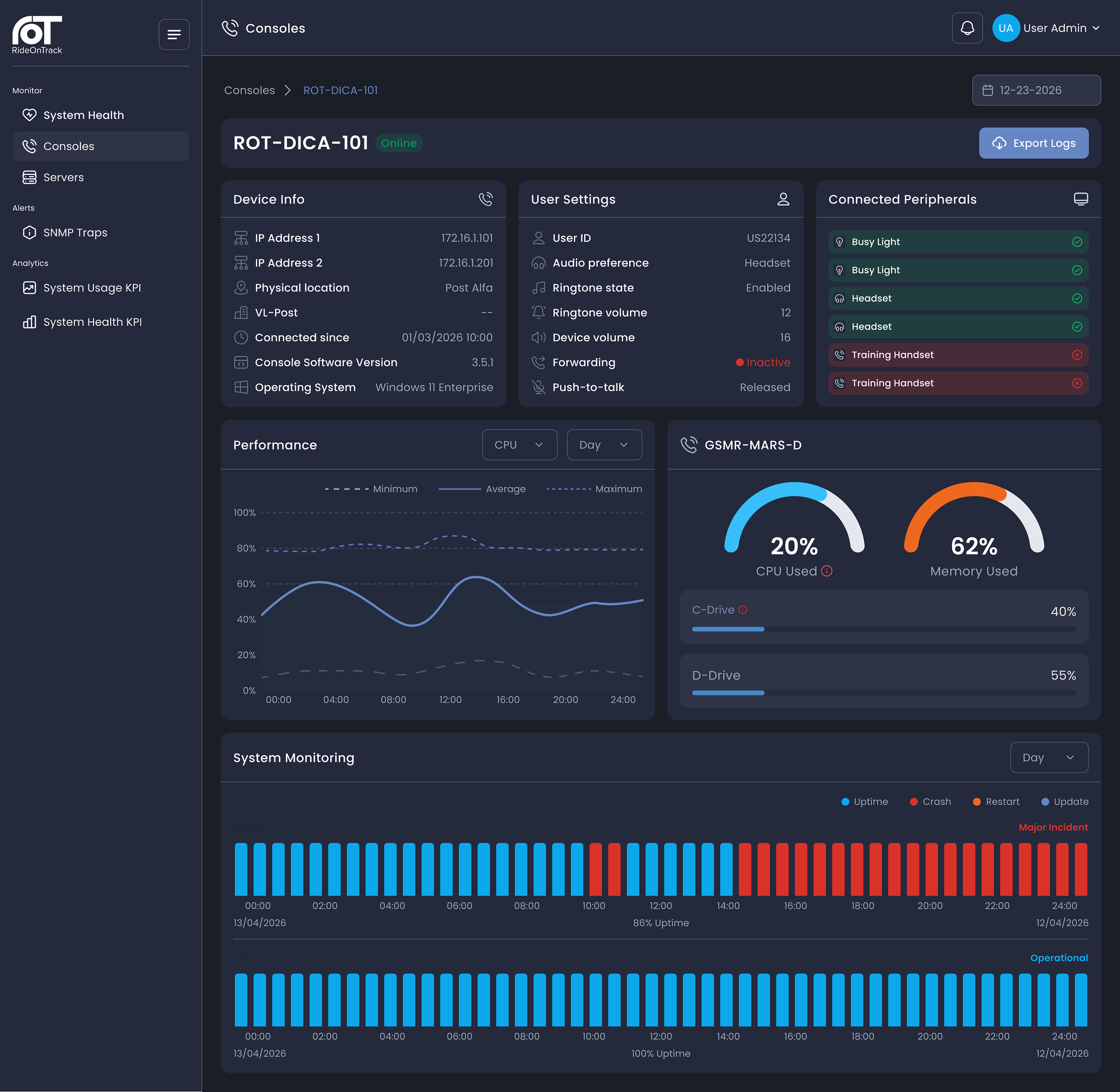 VisionX console detail page in dark mode